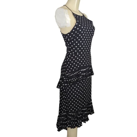LuLu's Black‎ White Polka Dot Sleeveless Midi Dress Layered Ruffle high low sz S - Picture 4 of 16